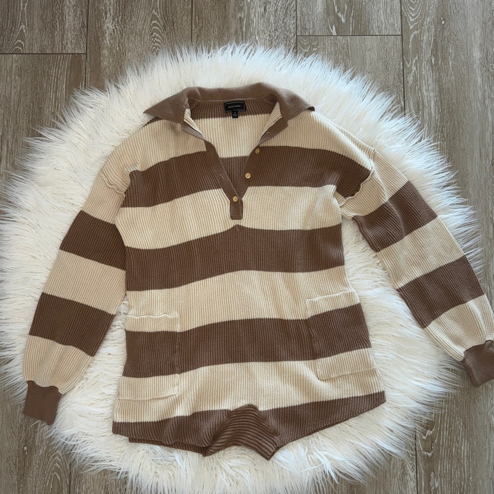 Striped Brown and Cream Sweater Romper